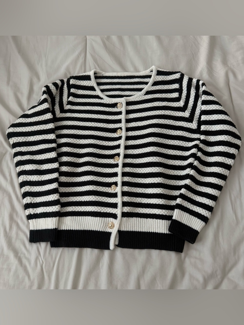 Black & White Striped Women's Sweater Cardigan size L